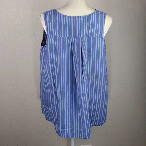 Sarah Bentley Vintage Striped Pearl Button Pleated Back Sleeveless Top - Picture 4 of 15